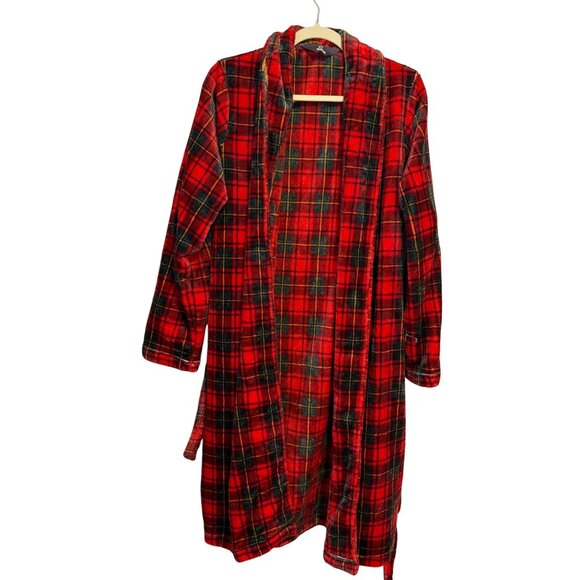 Guide Gear Red Plaid Fleece Robe With Belt  & Long Sleeves Size Large - Picture 1 of 5